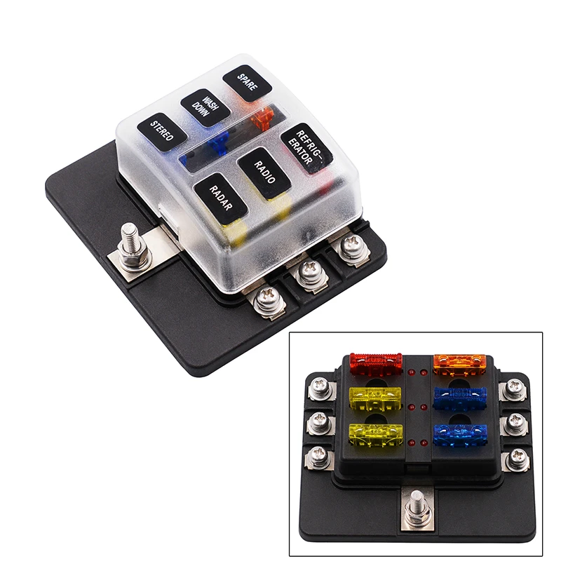 

6 Way Blade Fuse Box Holder with LED Light Damp-Proof Block Marine Car Boat Automotive RV DC 32V Waterproof with Cover & Fuse &