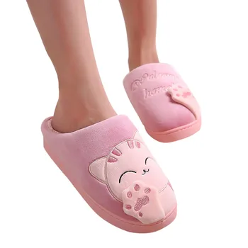 

Women Winter Home Slippers Cartoon Cat Shoes Non-slip Soft Winter Warm House Slippers Indoor Bedroom Lovers Couples Floor Shoes