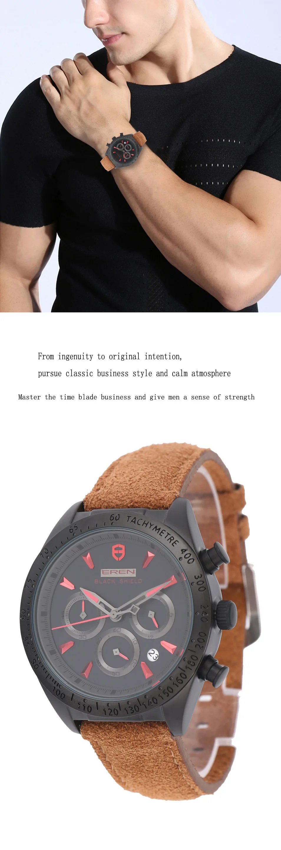 2022 Ever Move Men's Sports Chronograph  Luxury Literal Business Style Multifunctional Leather Real Nail Quartz Watch