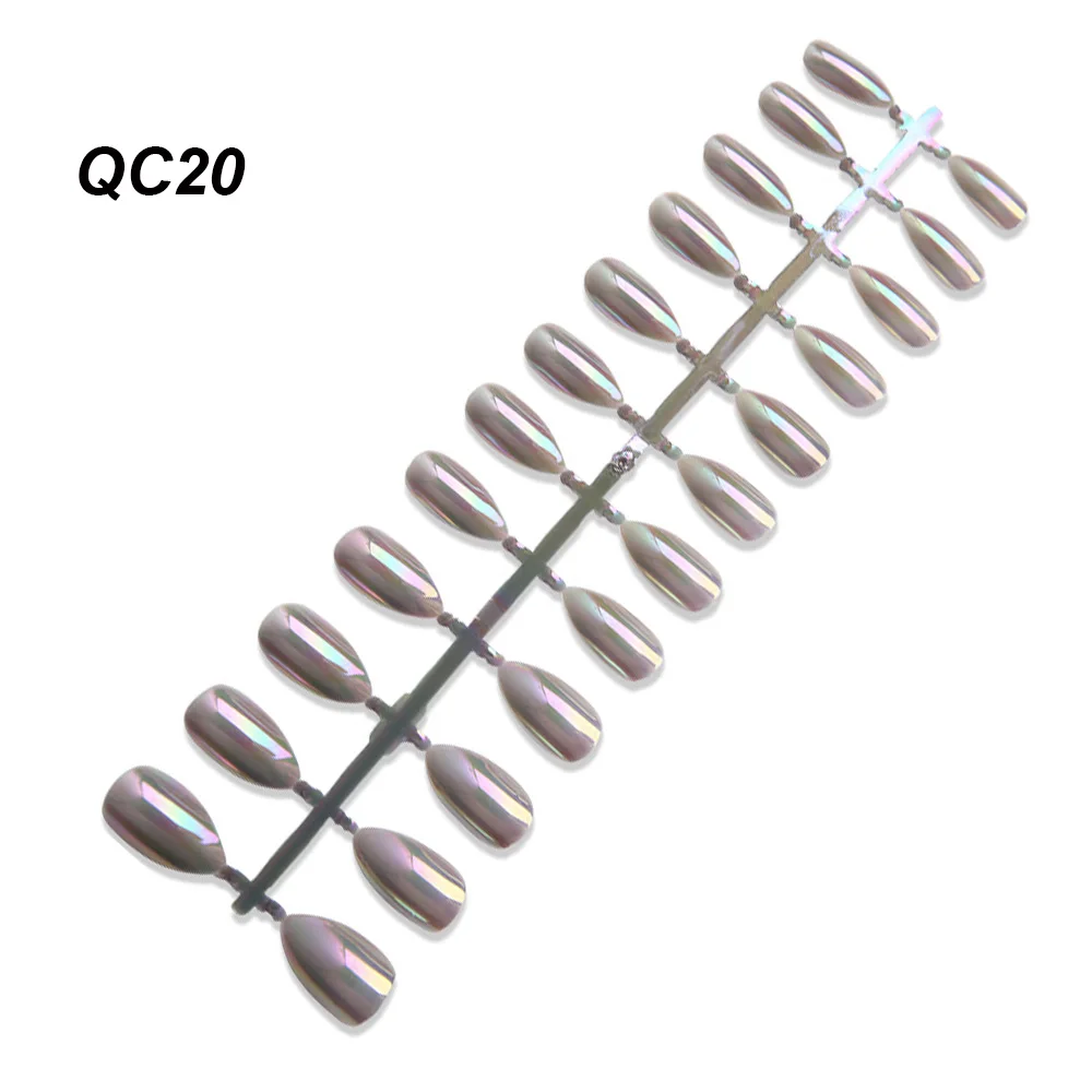 QC20 Новая мода 24 шт Блестящий металлический ложный Набор наклеек на ногти металлическое покрытие акриловый матовый блеск накладные ногти художественные советы - Цвет: QC20