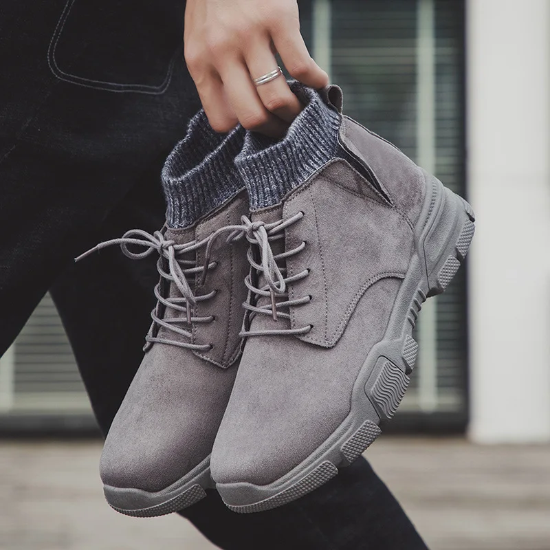 Gray Reetene/высокое качество; модные зимние мужские носки; уличные модные мужские ботинки; мужские дезерты на шнуровке; осенне-зимняя обувь - Цвет: Gray