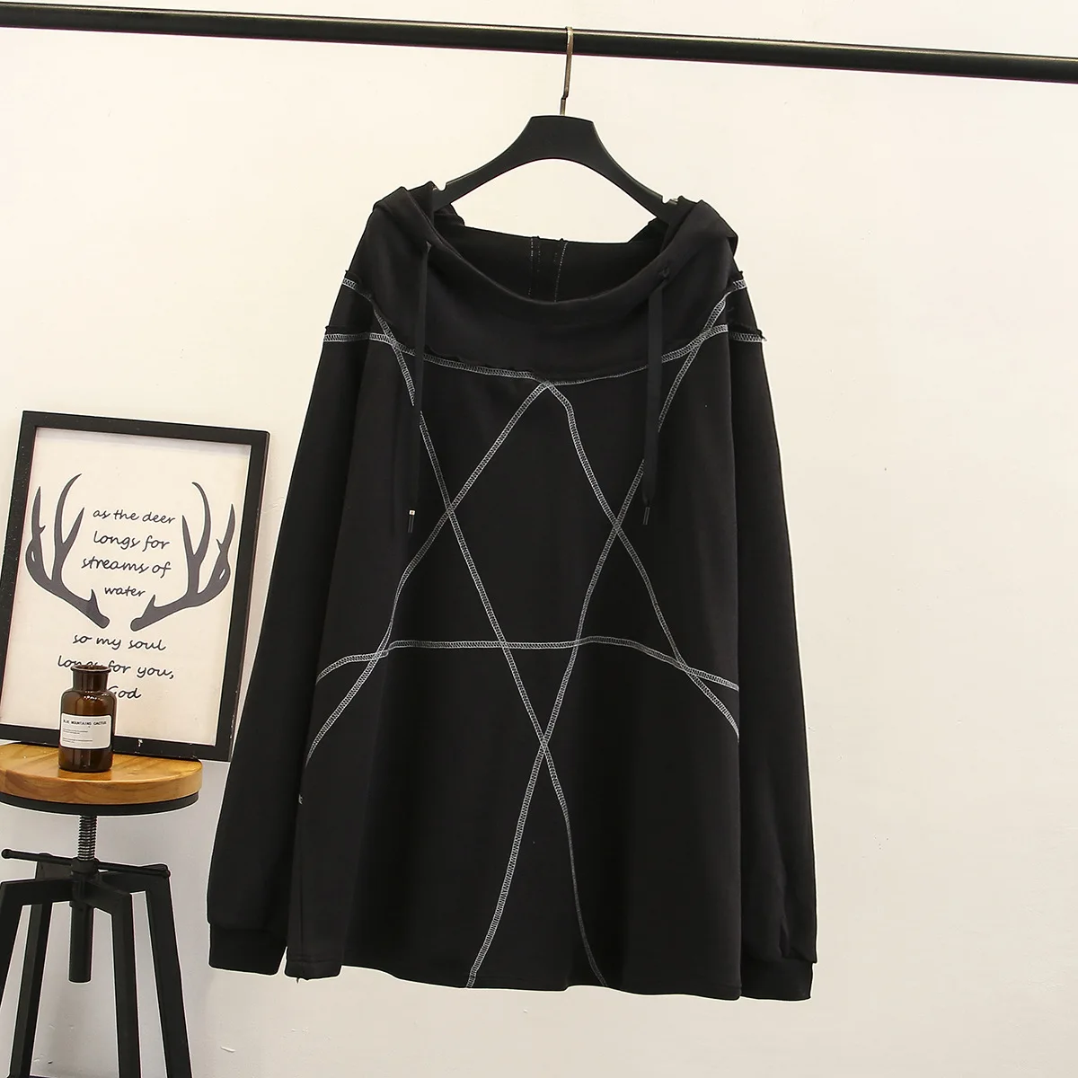 Blvyisla 4XL большие повседневные хлопковые толстовки с капюшоном модные женские стильные шикарные полосатые пуловеры harajuku топы - Цвет: Черный