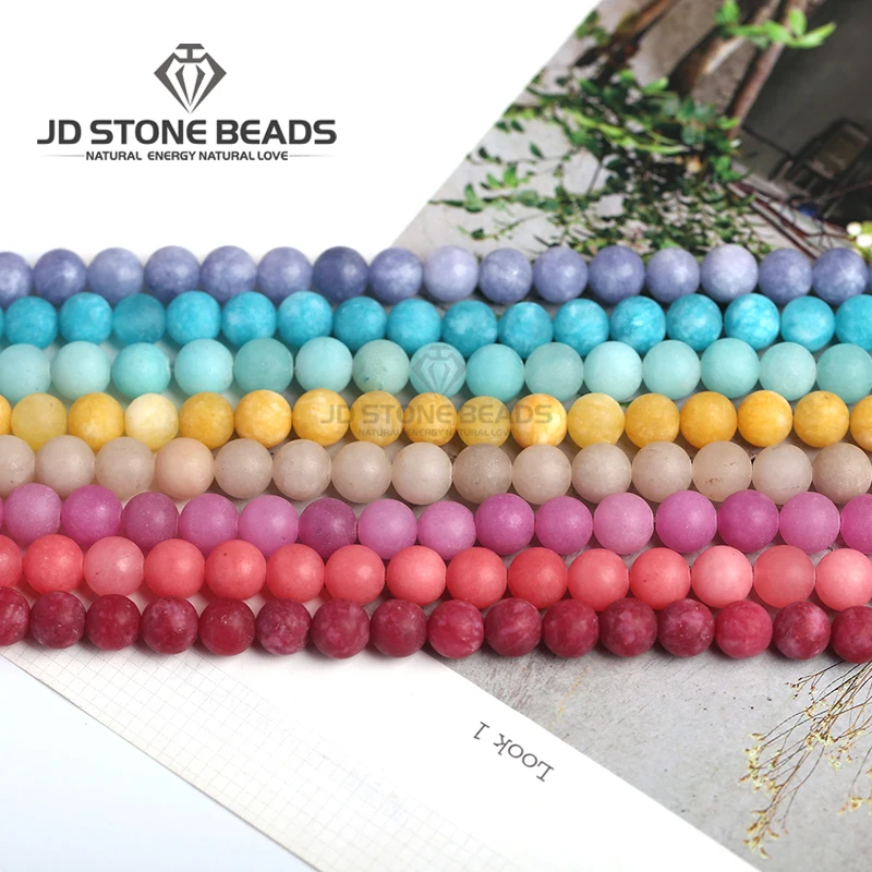 

Normal frost chalcedony all kinds of color round loose beads mild-finished gemstone bracelet for jewelry making woman new style