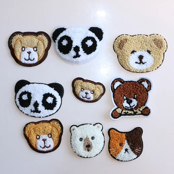 

Cute Bear Panda Cat Chenille Icon Towel Embroidered Iron on Patches DIY Stripes Clothes Patchwork Sticker Badges on the Backpack