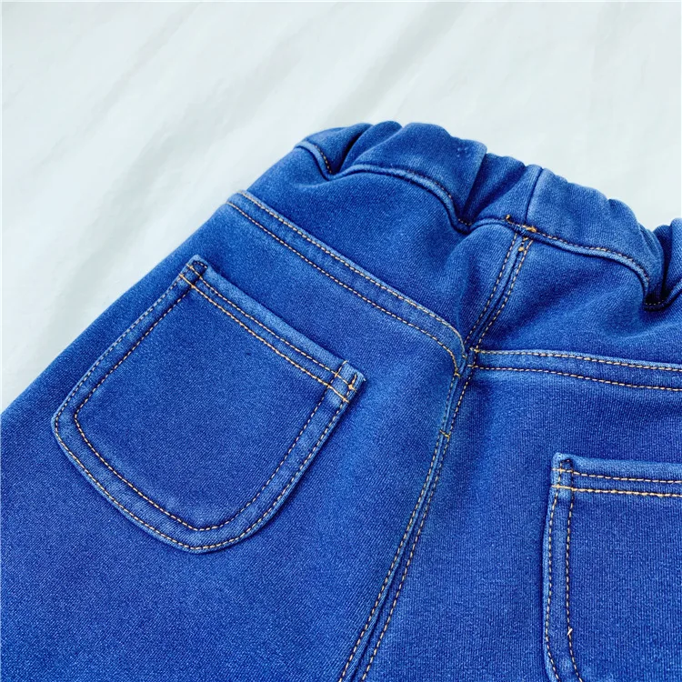 Baby Brushed And Thick Knit High-waisted Bellyband Imitation Jeans Big Pp Pants