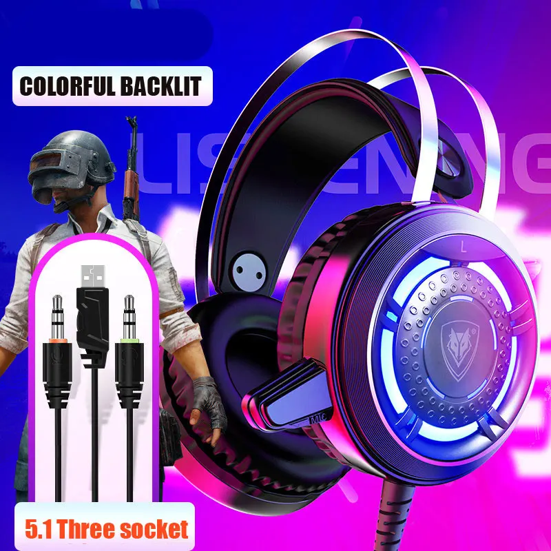 3 PLUG BLACK A Игровые проводные наушники бас стерео USB Профессиональные металлические игровые наушники с микрофоном с подсветкой светодиодный Шумоподавление для ПК ноутбука - Color: 3 PLUG BLACK A