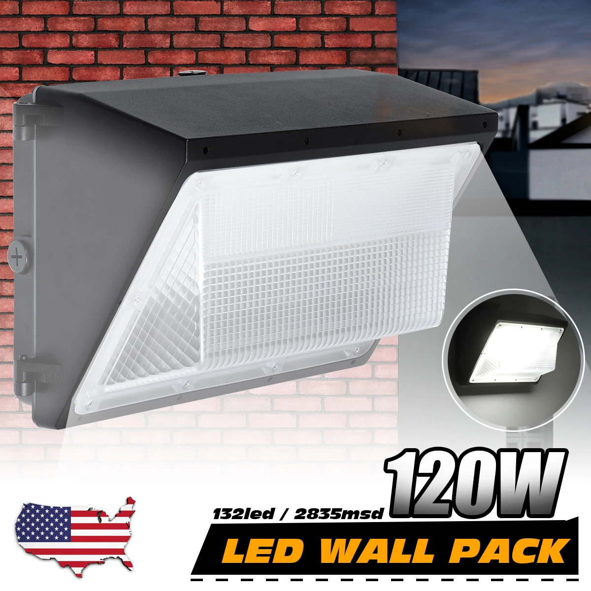 

120W Outdoor LED Industrial Wall Pack Light Super Bright White Outdoor Wall Pack 5500K LED Security Light for Commercial Pathway