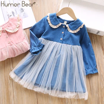 

Humor Bear Autumn Girl Dress 2019 New Doll Collar Long Sleeved Mesh Prnicess Dress Fashion Kids Dresses Baby Girls Clothes