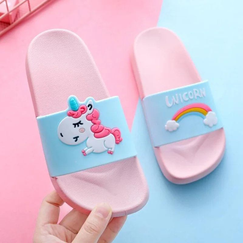 

Parent-Child Summer Unicorn Beach Sandals Children Rainbow Non-Slip Outdoor Slides Women Home Slippers EU 25-41 House Slippers