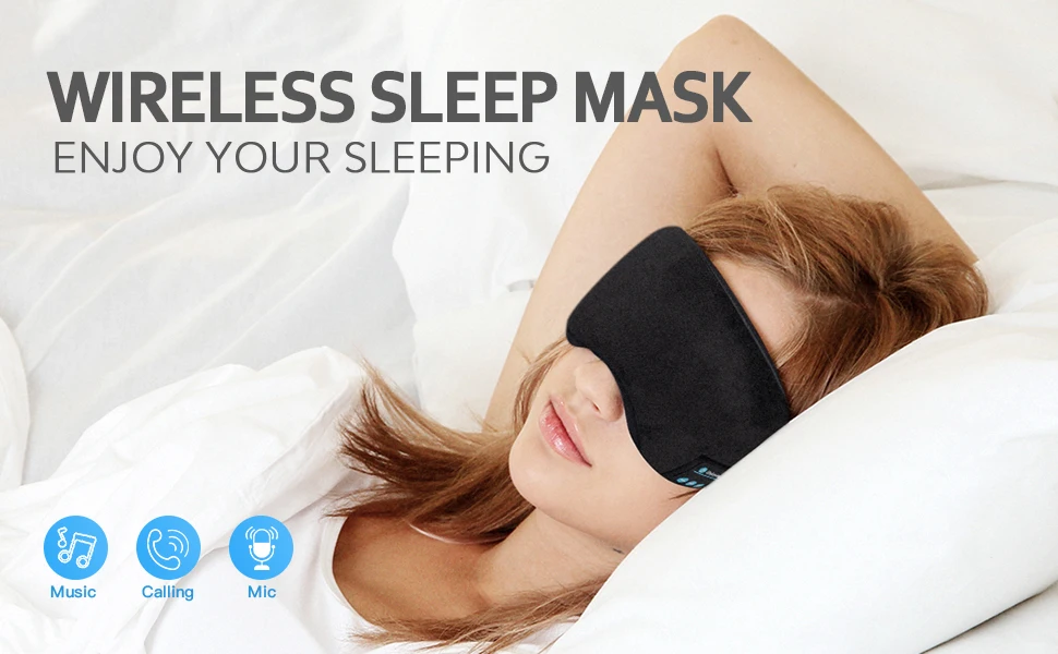 Sleep Headphones Bluetooth Eye Mask Wireless Bluetooth Music Travel Handsfree Sleeping Mask with Built-in Speakers Microphone