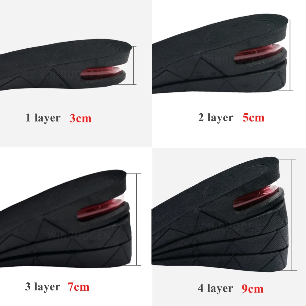 3-9cm Height Increase Insole Cushion Height Lift Adjustable Cut Shoe Heel Insert Taller Women Men Unisex Quality Foot Pads