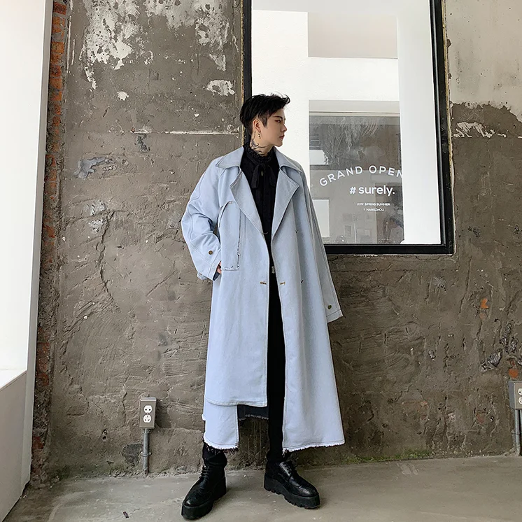 M-xl! осенне-зимняя Длинная ветровка мужские корейские повседневные свободные Куртки Куртка tide бренд выше колена XL красивое джинсовое пальто