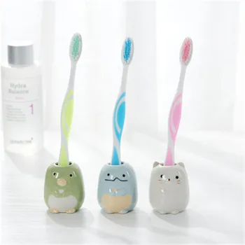 

Multifunctional Cute Ceramic Toothbrush Holder Bathroom Shower Simple Tooth Brush Stand Shelf Bath Accessories
