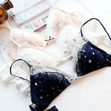 Япония Bling Stars чистая выдалбливают сексуальный комплект бюстгальтера для женщин кружевное Прозрачное нижнее белье без проволоки сладкий лук пуш-ап бюстгальтер нижнее белье