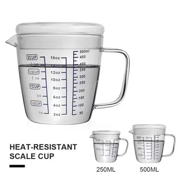 

High Borosilicate Heat Resistant Glass Measuring Cup Children's Milk Cup with Scale Microwave Cup with Lid Kitchen Accessories