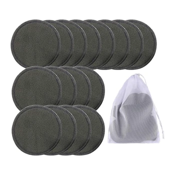 

16Pcs Reusable Bamboo Cotton Make Up Remover Pads Washable Triple Layer Facial Skin Care Wipe Pads Cleaning Pad with Bag