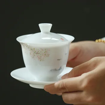 

Jade Mud Hand-Painted Ceramic Whiteware Chinese Style Simple Kung Fu Tea Set Ceramic Large Size Glazed Sopera De Ceramica