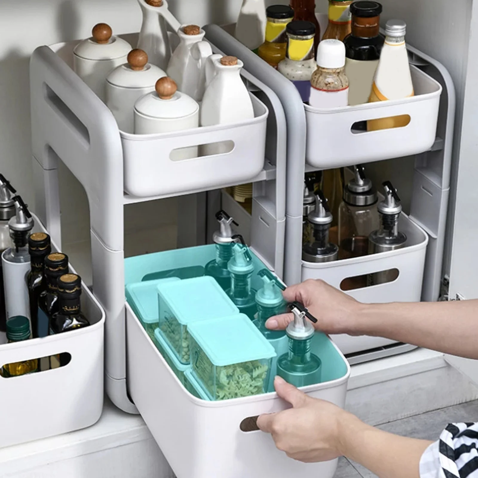 2-ярусная кухонная полка для хранения шкаф с узким зазором под раковину