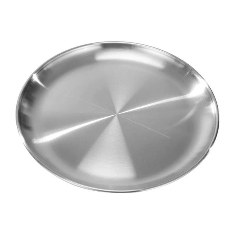 Diameter Circular Cold Plate Disc Stainless Steel Flat Plate Dishware Thickened Shallow Tray Restaurant Plate Flat Dish