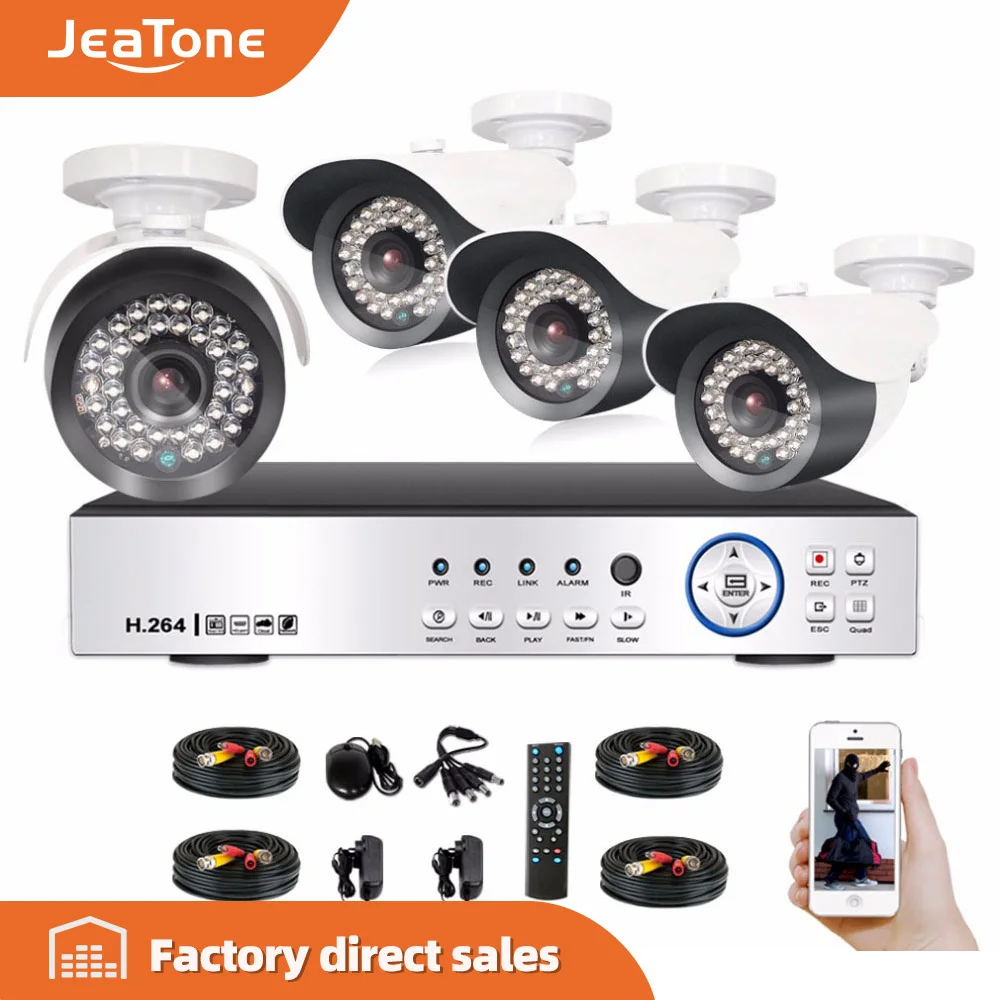 JeaTone HD AHD 4CH 1080P DVR NVR 4 шт. 2.0MP Камера домашнего видеонаблюдения Системы открытый