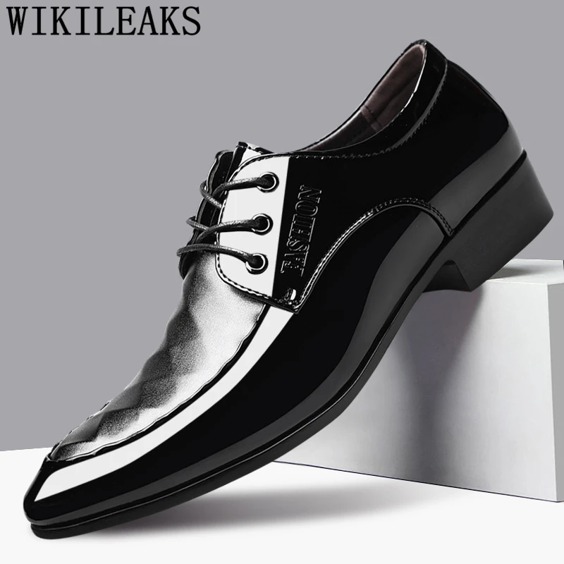 Oxford Shoes For Men Black Dress Patent Leather Office Shoes Men