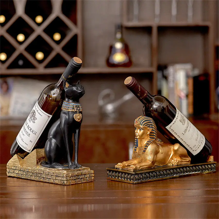 BAIVIN Resin Egyptian Cat Wine Rack Best Wine Bottle Holder Animal Goddess Red Wine Stand Accessories Home Bar Decor Gift 