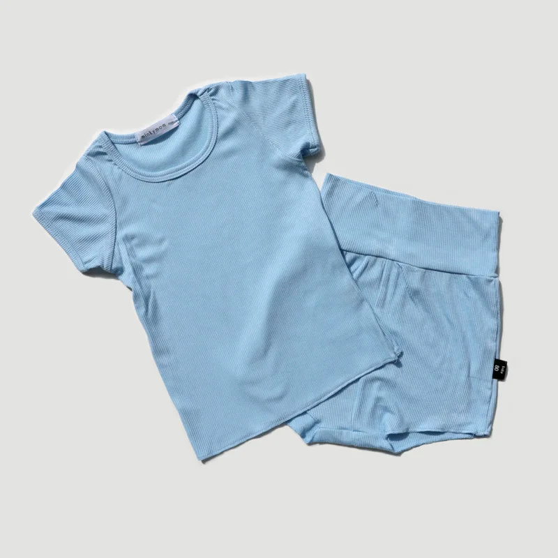 Newborn Baby Clothes Pajamas Set Cotton Summer Infant Ribbed Clothes Set Short Sleeve Sleepwear Baby Bodysuit Home Suit 2PCS kids clothing set