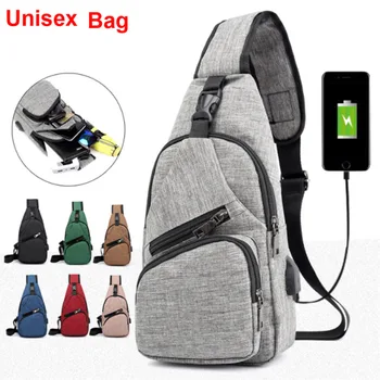 

Men's Messenger Shoulder Bag Canvas Sling Chest Pack Canvas USB Charging School Sports Crossbody Handbag