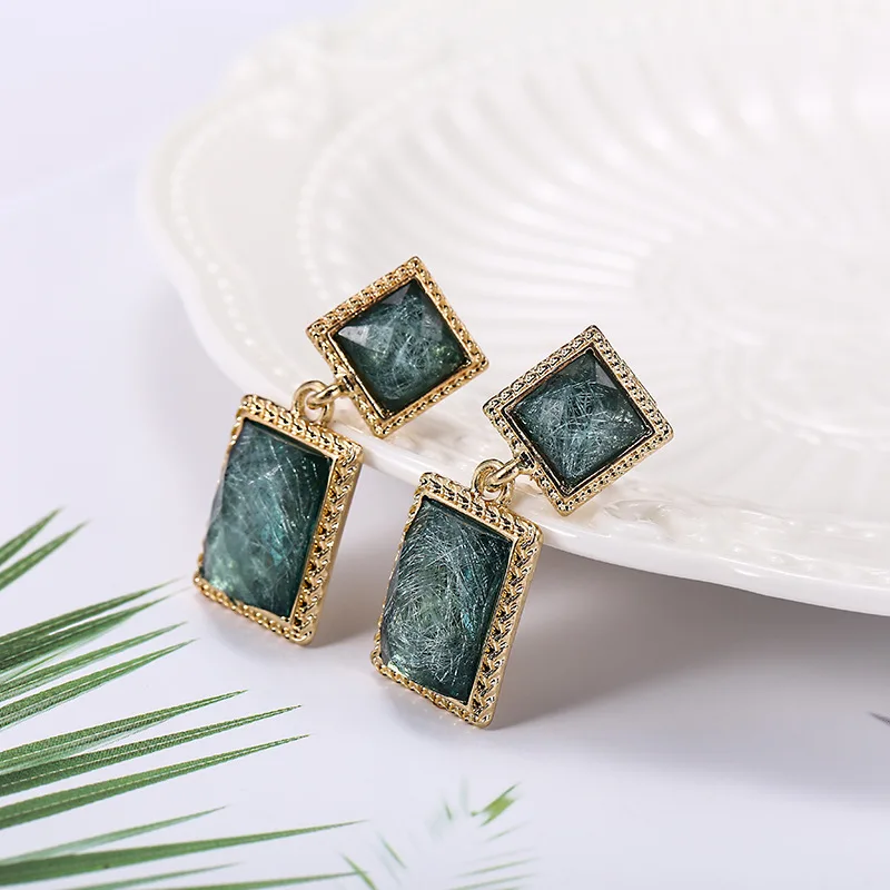 

Classic Square earrings female character temperament resin stud earrings Europe geometric squares tassels earrings for women