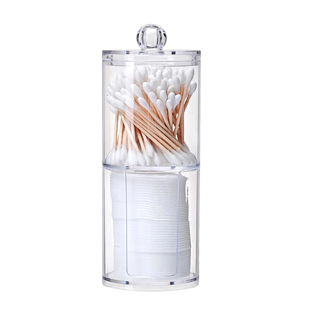 Clear Empty Acrylic Round Cotton Swabs Stick Makeup Pads Balls Storage Box Facial Puffs Cosmetic Organizer