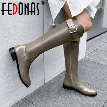 

FEDONAS Fashion Genuine Leather Women's Leather High Boots Side Zipper Winter Shoes Woman Heels Working Casual Knee High Boots