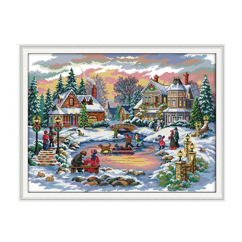 Joy Sunday Рождество в зимнем снежном пейзаже вышивка крестиком 11CT 14CT наборы для