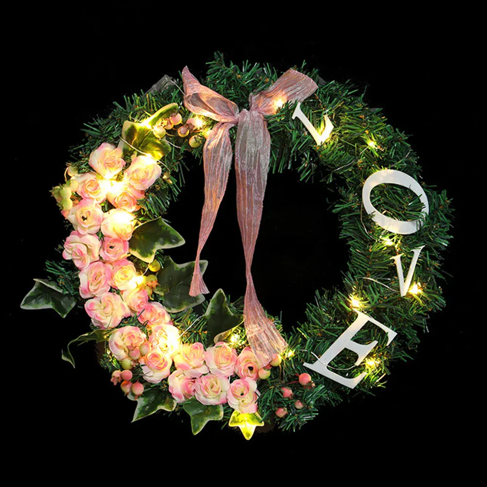 

Pink Love Letter Garland Pink Rose Wreath Home Hotel Shopping Mall Window Decoration Pendant Christmas Decoration Garland