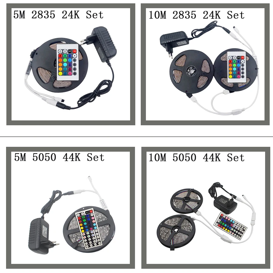 Светодиодный светильник RGB SMD 5050 2835 Светодиодный ленточный 5 м водонепроницаемый светодиодный гибкий диодный светильник ing ленточный контроллер DC 12 В комплект адаптеров