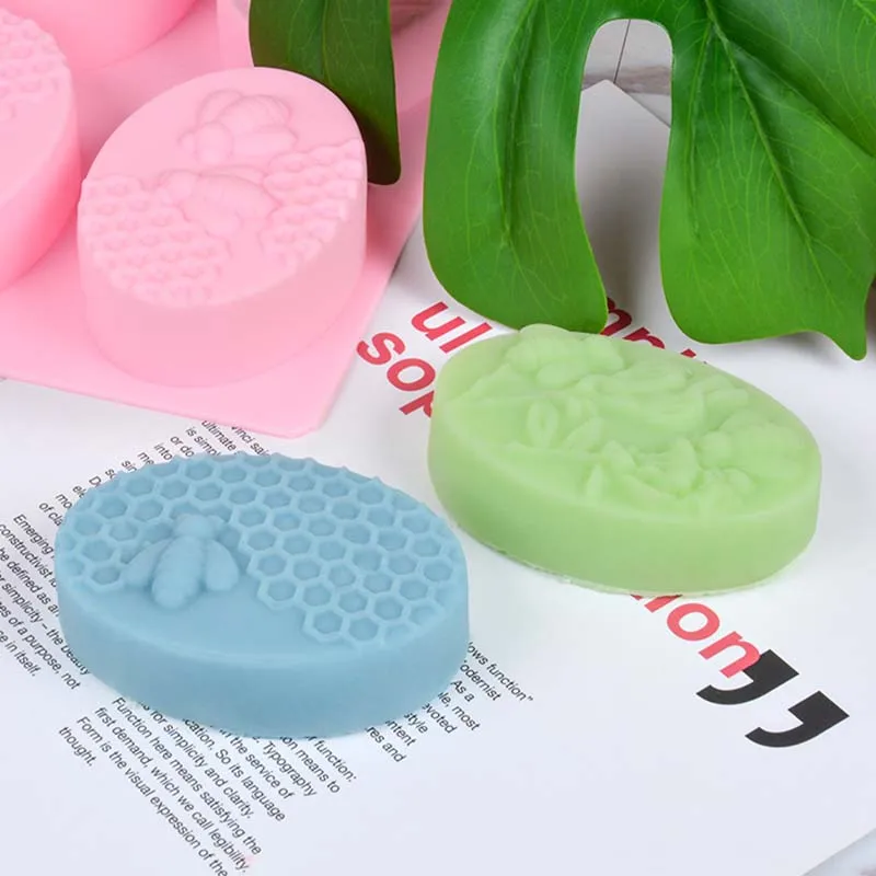 1 предмет; Лидер продаж Мёд пчелы силиконовая форма для мыла, поделок ручной 3d мыло формы силиконовые Овальный 6 формы мыло формы для мыла