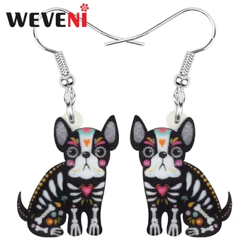 

WEVENI Acrylic Halloween Black Bulldog Dog Earrings Lovely Floral Animal Dangle Drop Jewelry For Women Girls Kids Festival Gift