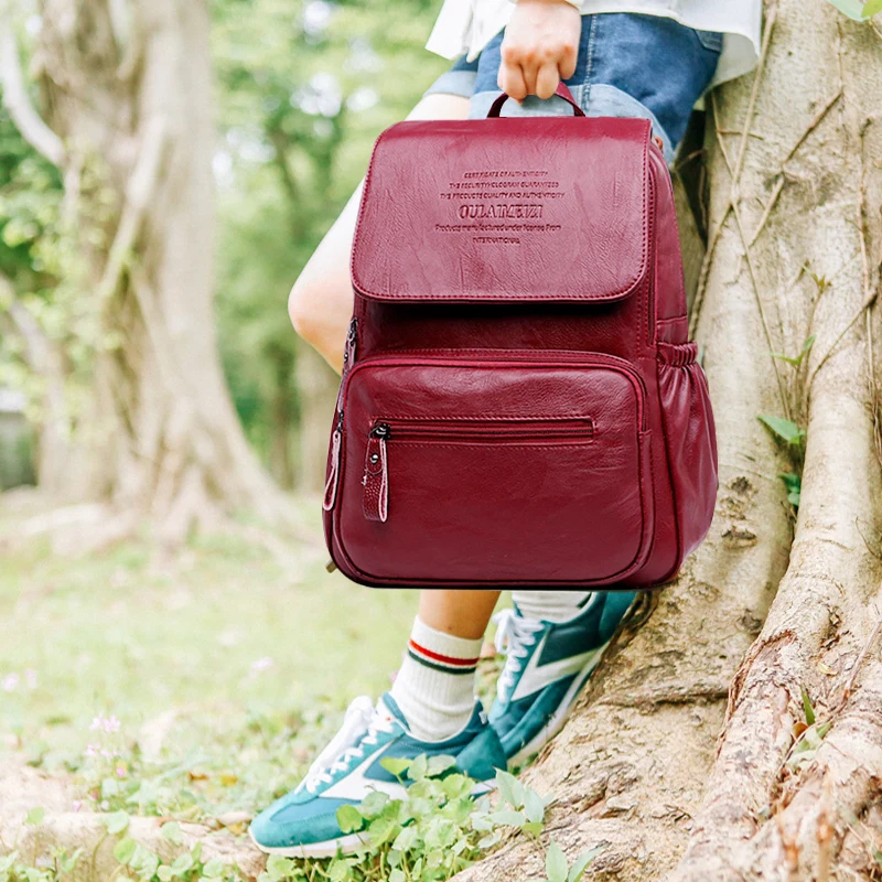

2019 New Genuine Leather Women Backpack for Teenager Girl Large Capacity Multifunction School Backpack Sheepskin Travel mochila