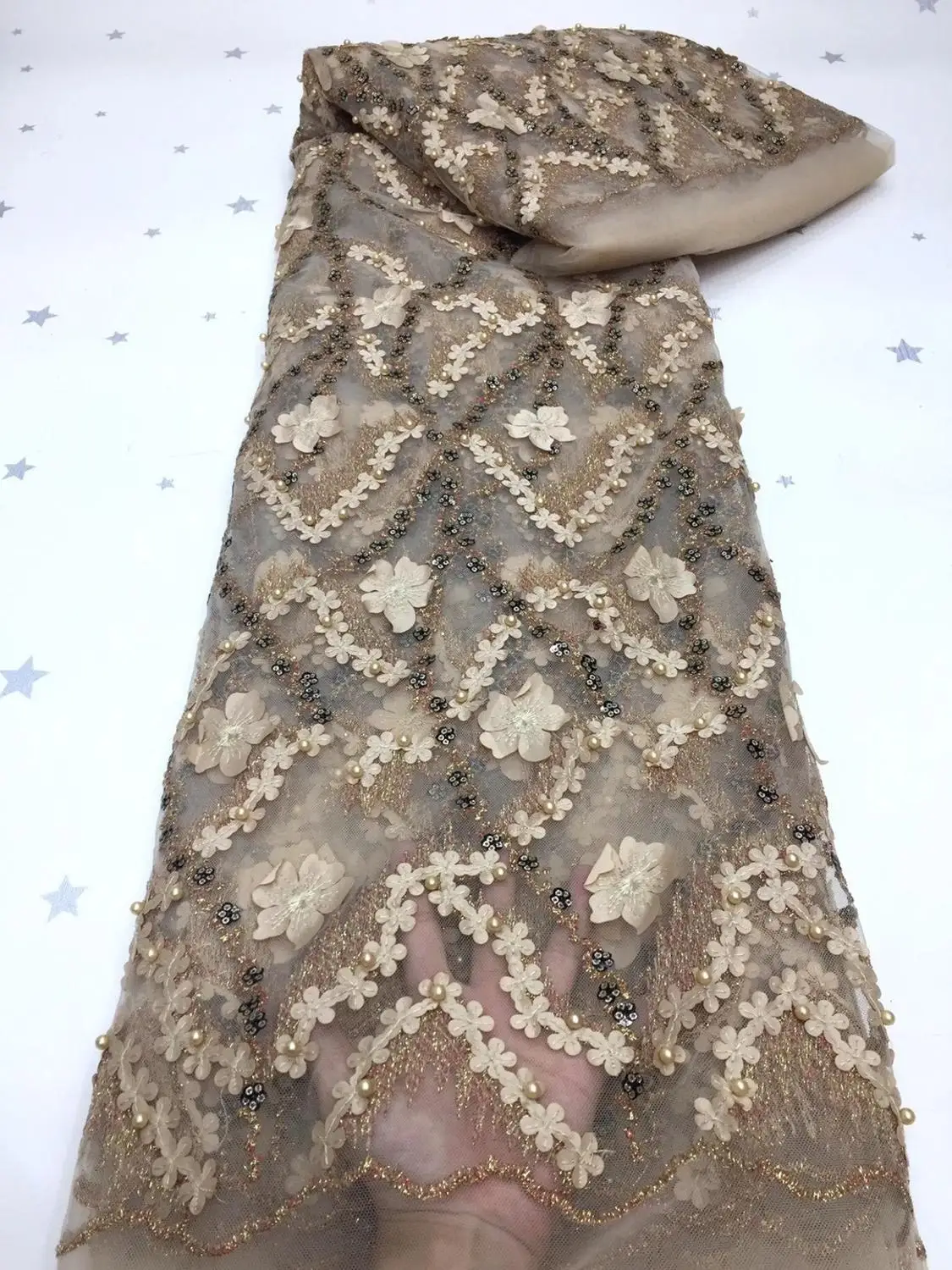 

Embroidery beaded sequin lace fabric 5 yards 2020 new French luxury lace fabric XZX-2166