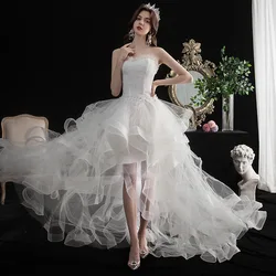 Vestido De Noiva 2023 New Front Short Long Back Strapless Wedding Dress Sweet Bride Dress With Train Custom Made Wedding Gown