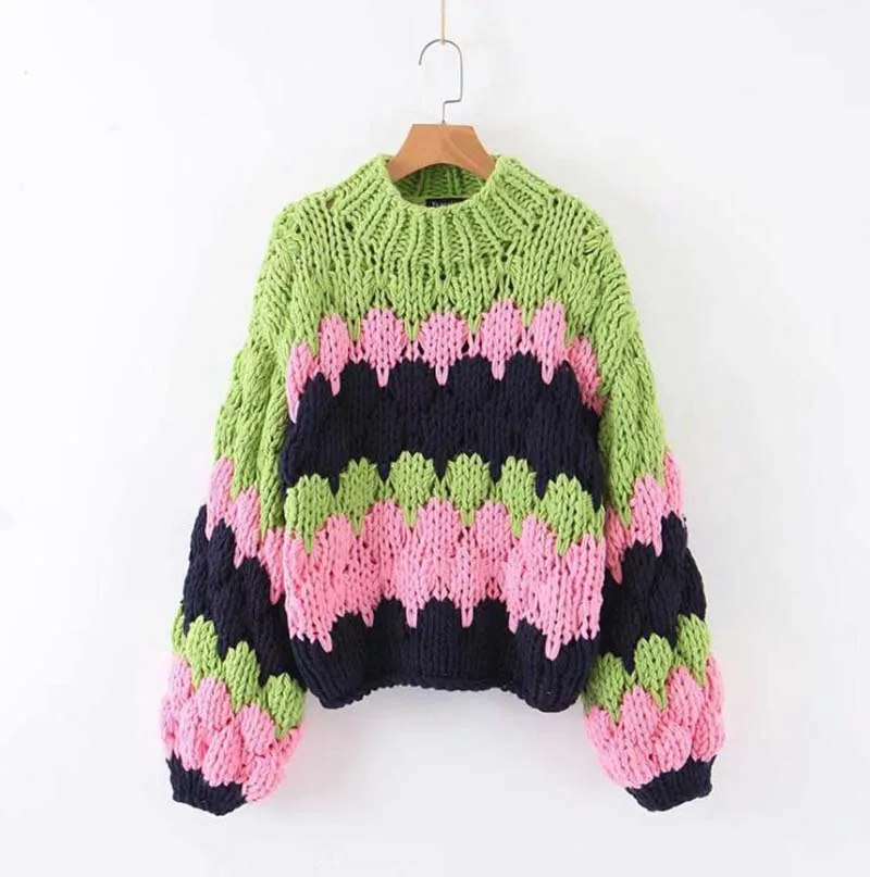 pink green Осень зима модный Повседневный свитер с длинными рукавами уличная водолазка свитер женский пуловер выдалбливают трикотажные свитера - Цвет: pink green