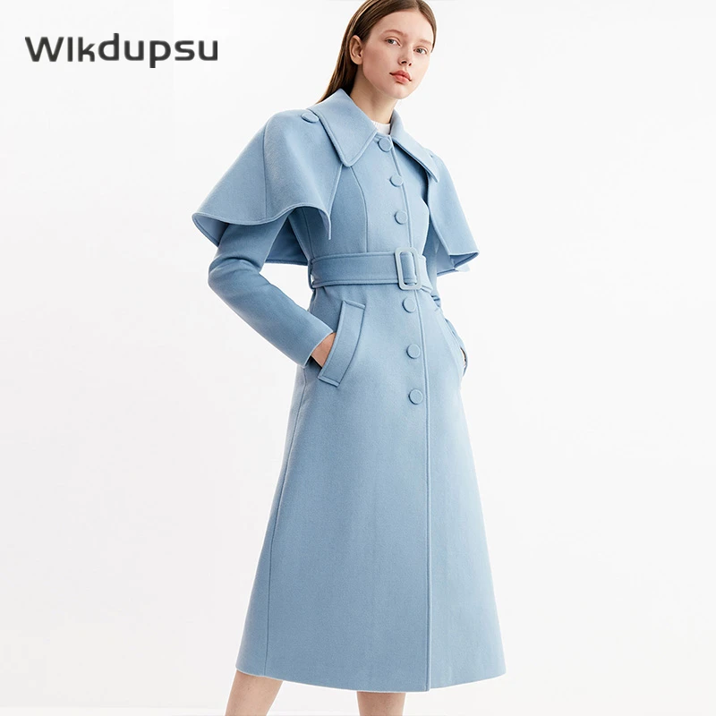 

Long Trench Coat Women Luxury Designer Slim Stylish Korean Style Windbreaker Wool Winter Ladies Trenchcoat Overcoat Size XXXL