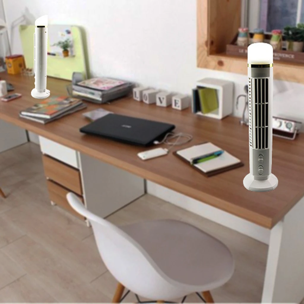 Portable Mini USB Tower Fan with LED Night Light Cooling For PC Laptop Desk