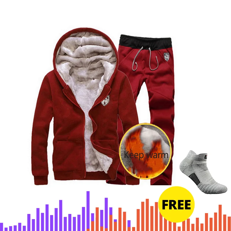 Adisputent Autumn Winter Thick Men Suits Men's Sportswear Tracksuit with Zipper Hoodie Two Pieces Set Drawstring chandal hombre