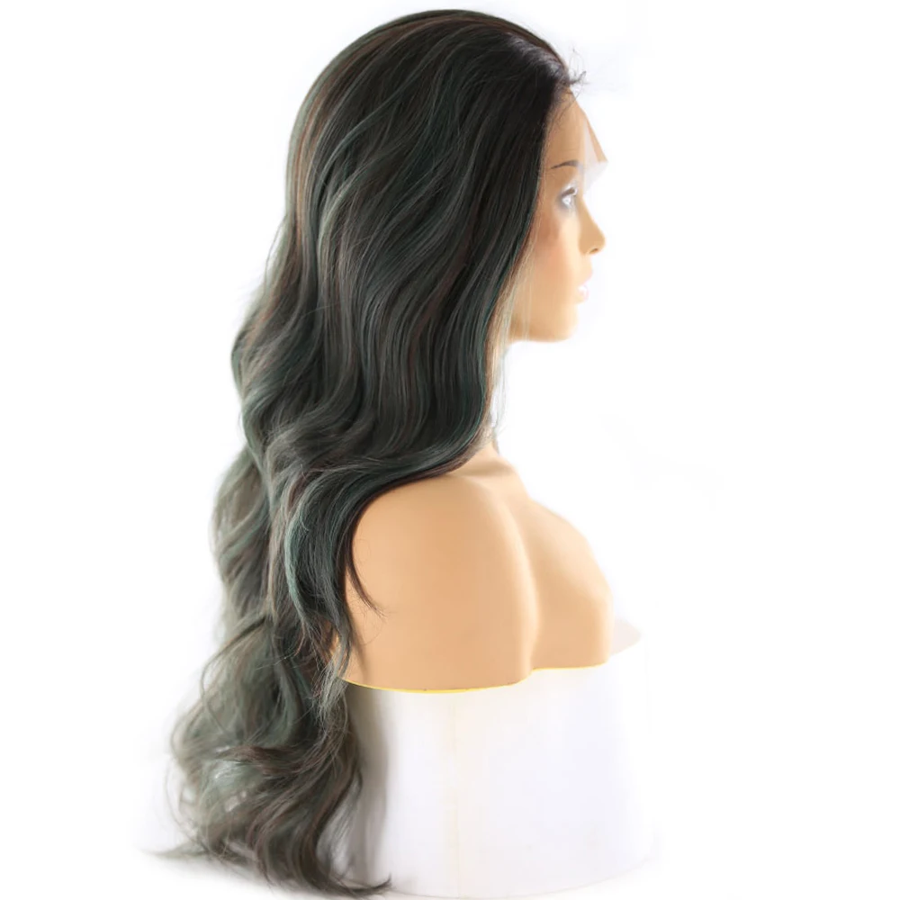 X-TRESS синтетический парик на кружеве с волосами младенца термостойкие волокна Омбре зеленый цвет длинные волнистые парики шнурка бесплатно/средняя часть