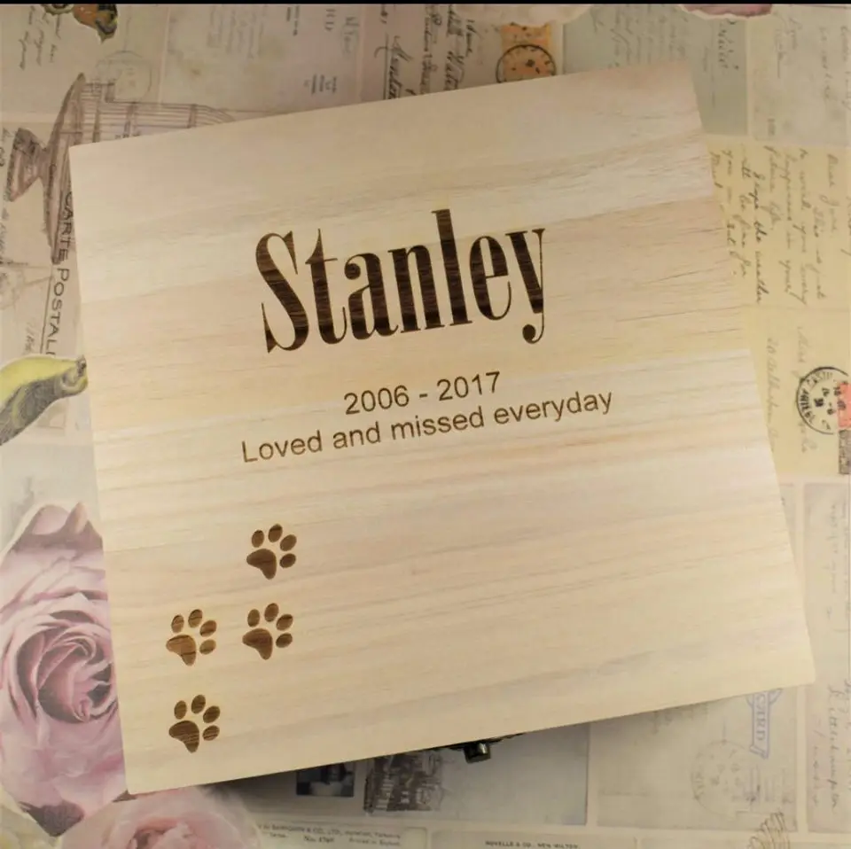 Pet  Keepsake Memory Box LPaw Details about   Personalised Laser Engraved Wooden  Dog Cat 