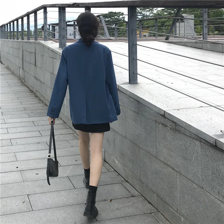 

Loose-Fit Retro British Style Suit Jacket Women's 2019 Autumn Korean-style Solid Color Thin Long Sleeve Online Celebrity Suit