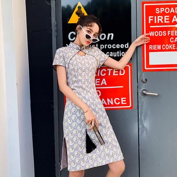 

Elegant Lady Plus Size 3XL Novelty Short Chinese Formal Dress Chinese Style Women Mandarin Collar Qipao Vintage Cotton Cheongsam