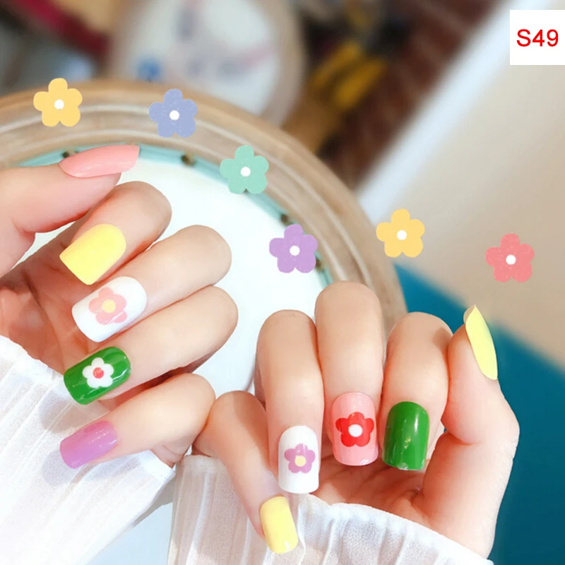 Высокое качество, искусственные ногти, 24 шт., Детские ногти, Короткие накладные ногти с клеем, милый дизайн для ногтей «сделай сам»