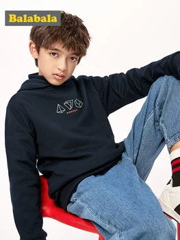 

Balabala Children plus velvet sweatershirt boy autumn and winter 2019 big children's hoodies warm Korean version fashion style