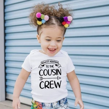 

Newest Addition To The Cousin Crew Funny Newborn Cotton Romper Short Sleeve Baby Girl Boy Toddler Cute Rompers De Bebe Costumes